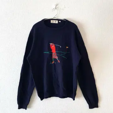 [캐주얼클럽] 니트 자수 디자인 울 100% 크루넥 L