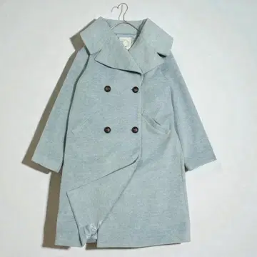 새상품급 롱 코트 울 혼방 더블 버튼 라메 믹스 라이트 블루 빅 사이즈