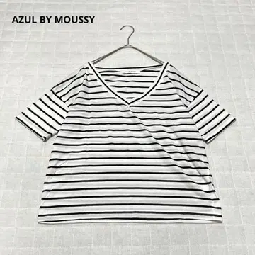 [아즐] T셔츠 티셔츠 반팔 보더 V넥 블랙 화이트