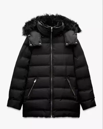 ZARA 세미롱 후드 부착 다운 자켓