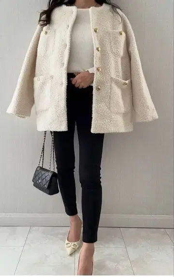 coca 푸들 금장 버튼 노카라 코트 여성용 L 사이즈