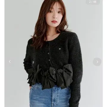 SNIDEL 리본 모티브 가디건 블랙