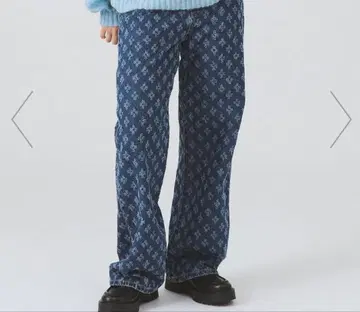 Ray BEAMS 꽃무늬 데님 와이드 팬츠