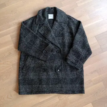 [ Spick & Span ] W 슬라이버 체크 하프 코트 38 블랙