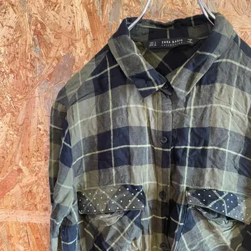 AE9230 ZARA 긴팔 셔츠 카키 체크 여성용 26 포스