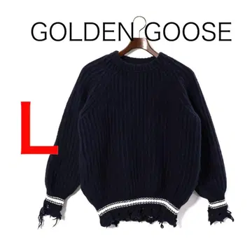 H4174-139 골든구스 데미지 가공 울 크루넥 스웨터