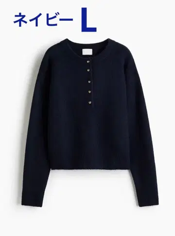 H&M 스웨터 니트 헨리넥 골드 버튼 모헤어 샤기
