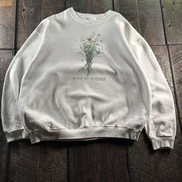 구제 의류 USA제 90s 맨투맨 XL 화이트 꽃 모티브 빅 프린트