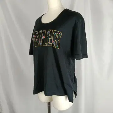 FEILER T셔츠 자수 로고 꽃무늬 블랙 면 코튼 B4054