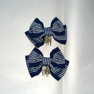 Angelic Pretty 로열 크라운 스트라이프 리본 빗 네이비