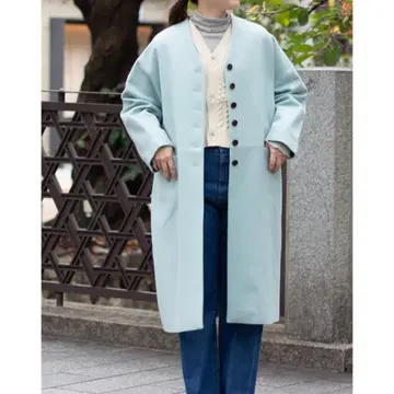 아틀리에 나루세 멜톤 울 코쿤 코트 민트 블루