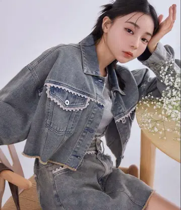 nice claup 컷오프 데님 자켓 모듬 사다리꼴 미니 스커트