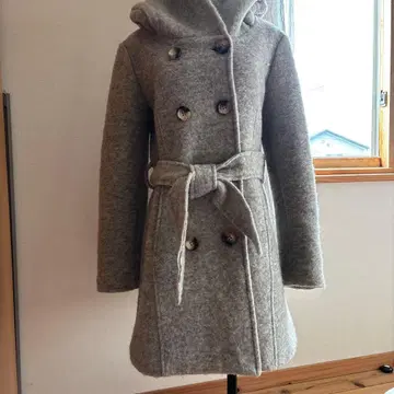 그레이 더플 코트 울 혼방 미디 기장