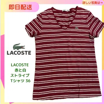 가격 인하 중! LACOSTE 빨간색과 화이트 스트라이프 T셔츠 36