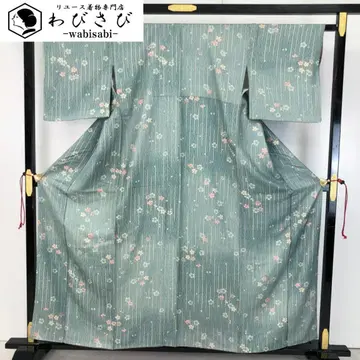 코몬 흐르는 물에 꽃 무늬 세로 줄무늬 후카가와 쥐색 금채 K-5154