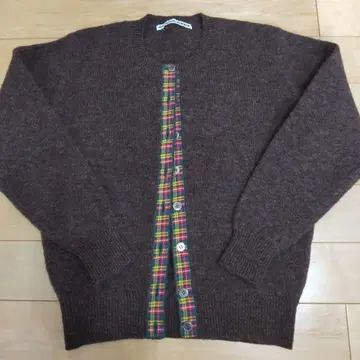 마드모아젤 논논 모 100% 가디건 앞 여밈 타탄 체크