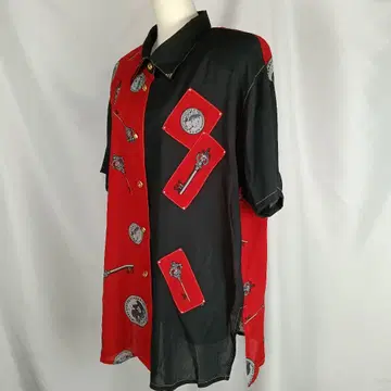 Juan-le Pin 반팔 블라우스 비침 빨간색 블랙 13BR B4055