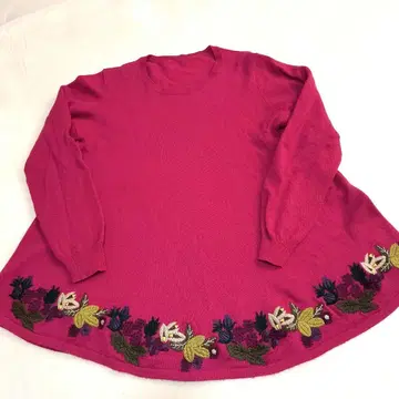 비어즐리 BEADSLEY 티셔츠 플레어 상의 자수 라즈베리 F