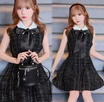 [리본 포함] 미셸 마카롱 리본 트위드 미니 원피스 블랙