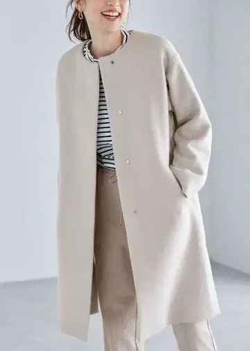 anyFAM 울 블렌드 노카라 코트 온워드 그레이지 M