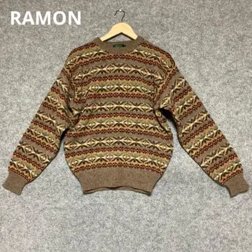 RAMON 기하학 패턴 니트 스웨터 긴팔 브라운 계열