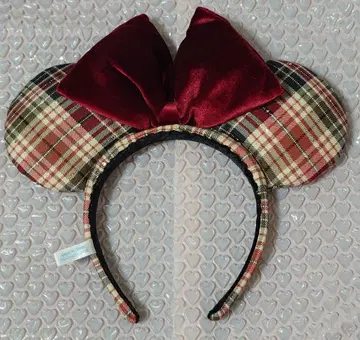 미니 마우스 머리띠 체크 무늬 디즈니