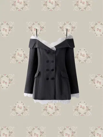 LA POMME petit/오픈 숄더 레이스 블레이저 드레스