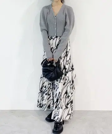 COCO DEAL 아트 프린트 아지메 캉캉 스커트