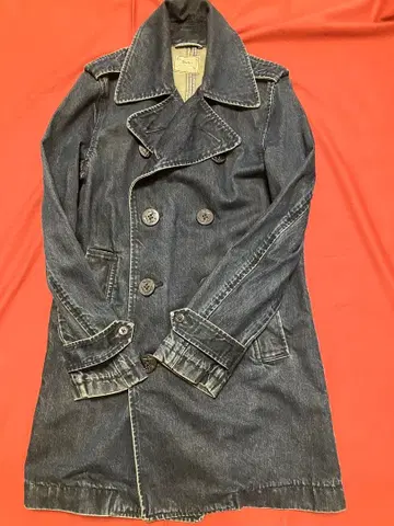 다크 데님 더블 브레스트 트렌치코트