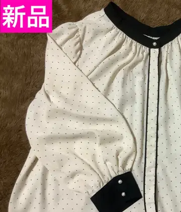 펄 버튼 도트 긴팔 블라우스 도트 블랙 3L 루즈한 사이즈 빅 사이즈