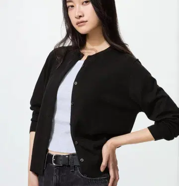 UNIQLO 메리노 크루넥 가디건 M 블랙