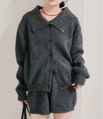 카라 부착 플레이트 니트 가디건