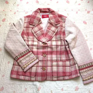 새상품 핑크하우스 정가 5만엔 자카드 니트 소매 체크 무늬 자켓