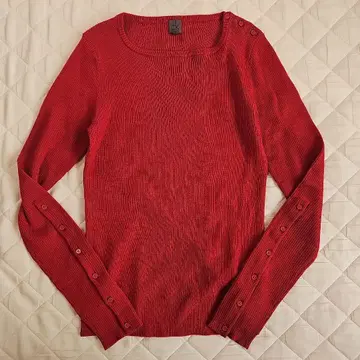 CK 캘빈클라인 울 니트 리브 스웨터 버튼 레드