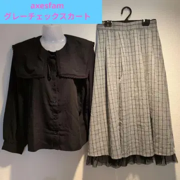 axesfam 엑시즈팜 그레이 체크 무늬 플레어 롱 스커트