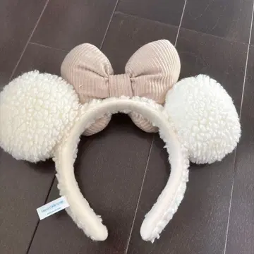 미키 귀 머리띠 베이지 리본