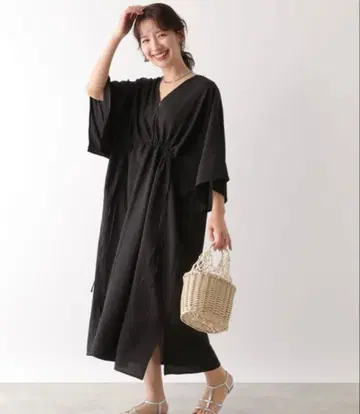 LEPSIM V넥 셔링 원피스 블랙 프리 사이즈