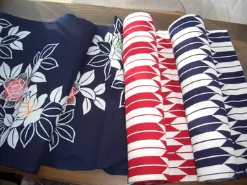 유카타 옷감 꽃무늬 스트라이프 3세트 미사용