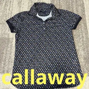 블랙과 파랑 꽃무늬 반팔 골프 피케 셔츠 캘러웨이