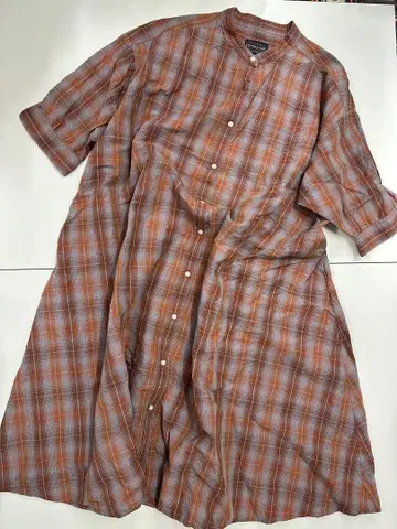 PENDLETON 브라운 계열 체크 오부 소매 셔츠 원피스