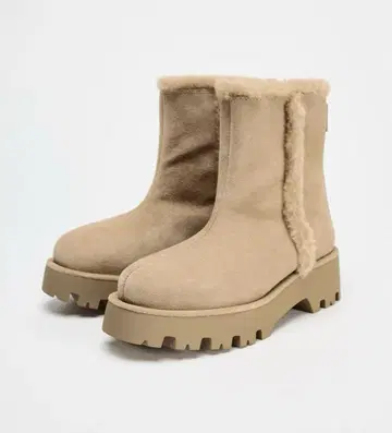 zara 인조 모피 프릿 스웨이드 플랫 숏부츠