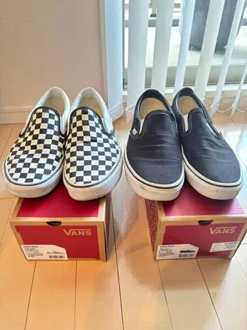 US 규격 Vans 슬립온 2족 세트 블랙 & 체크 무늬 깃발