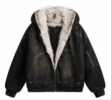 후드 부착 블랙 데님 자켓