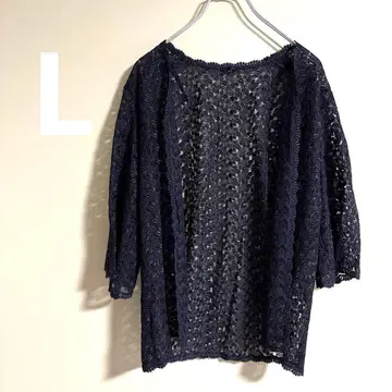 예복 가디건 레이스 7부 소매 꽃무늬 검정 블랙 L 예복