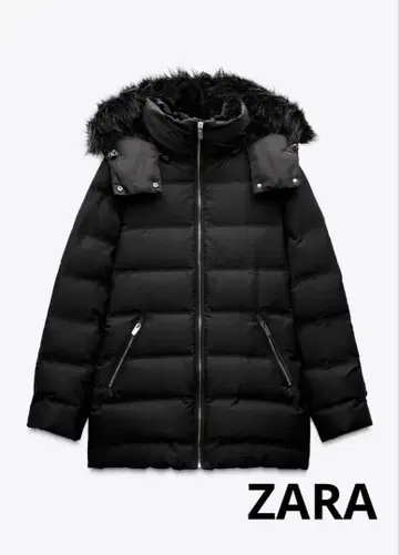 ZARA 세미롱 후드 부착 다운 자켓 XS