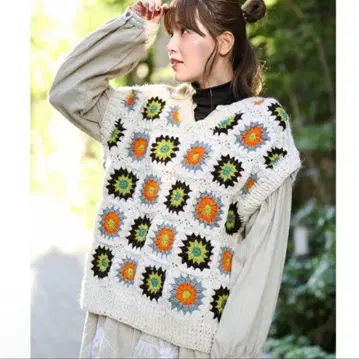 핸드 크로셰 니트 베스트 티티카카 크림 화이트 free