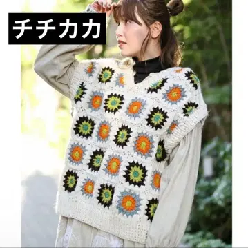 핸드 크로셰 니트 베스트 티티카카 크림 화이트 free