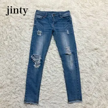 jinty 스키니 데님 데미지 진 워셔블 롱 레그 효과 슬림 레그