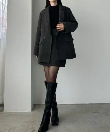 헤링본 자켓 + 미니 스커트 세트