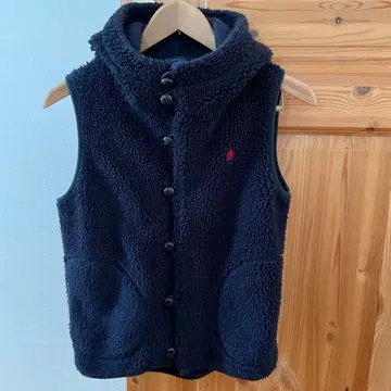 네이비 플리스 후드 부착 베스트